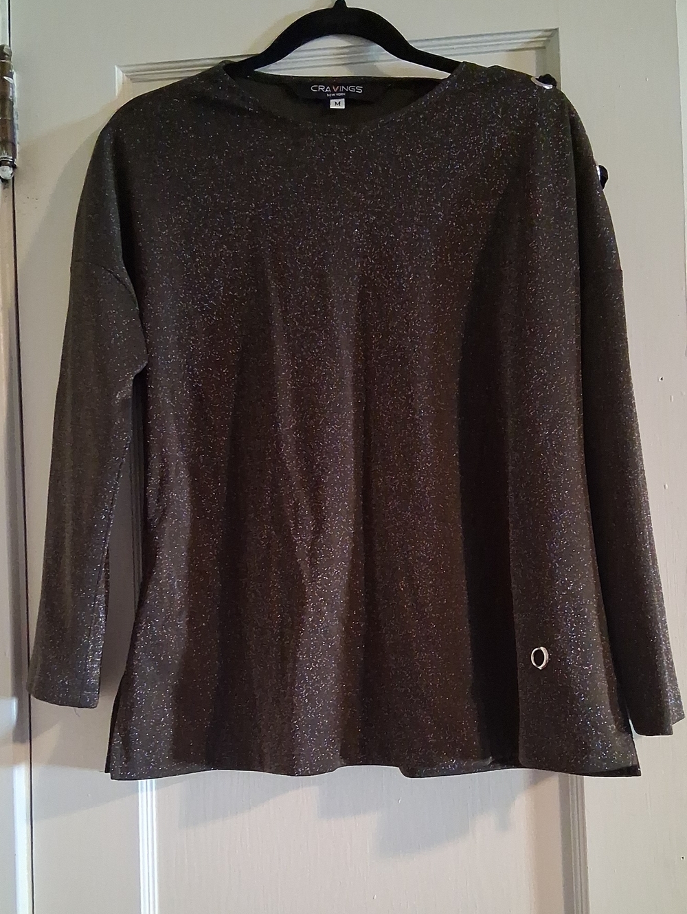 Metallic Long Sleeve Top in Dark Gray